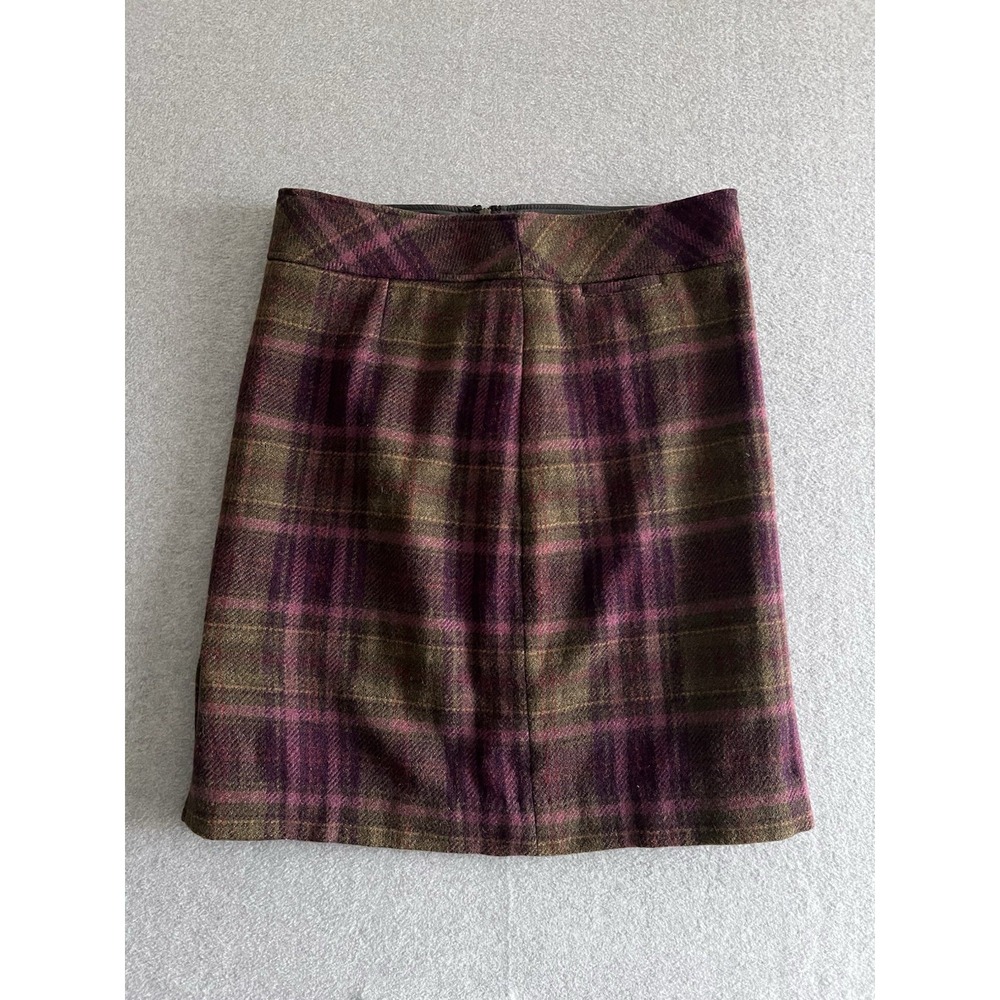 LL Bean Wool Plaid Skirt Women's 10 Purple Green Side Slit Zip Y2K Retro Vintage